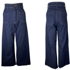 Zara Women's Wide Leg High Rise Dark Wash Stretch Cropped Vintage Style Jeans